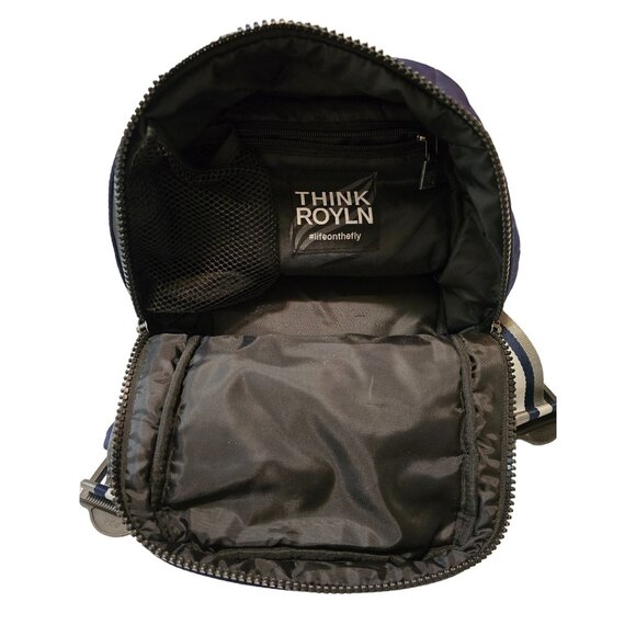 Think Royln Navy Puffer Mini Backpack With Striped Straps & Multiple Pockets - Picture 6 of 6